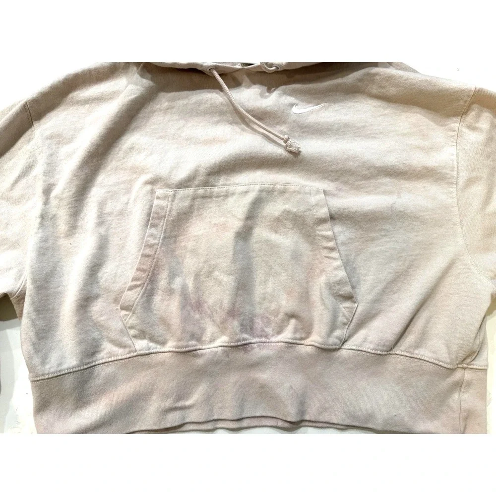 Nike Y2K Hoodie Womens XS Light Beige Pink Oversized Cropped‎ Sweatshirt Swoosh